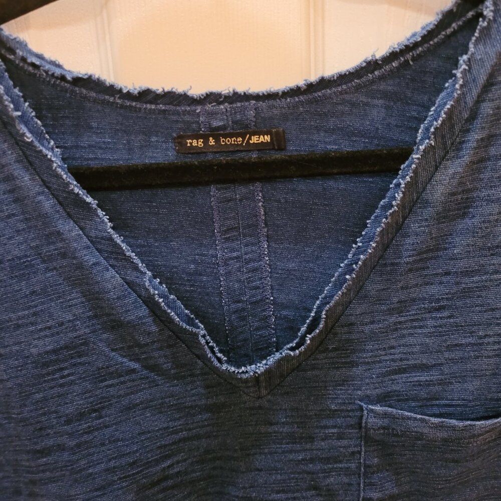 Rag & Bone V-neck Short Sleeve Oversized T-shirt Dark Blue Small - Picture 3 of 10